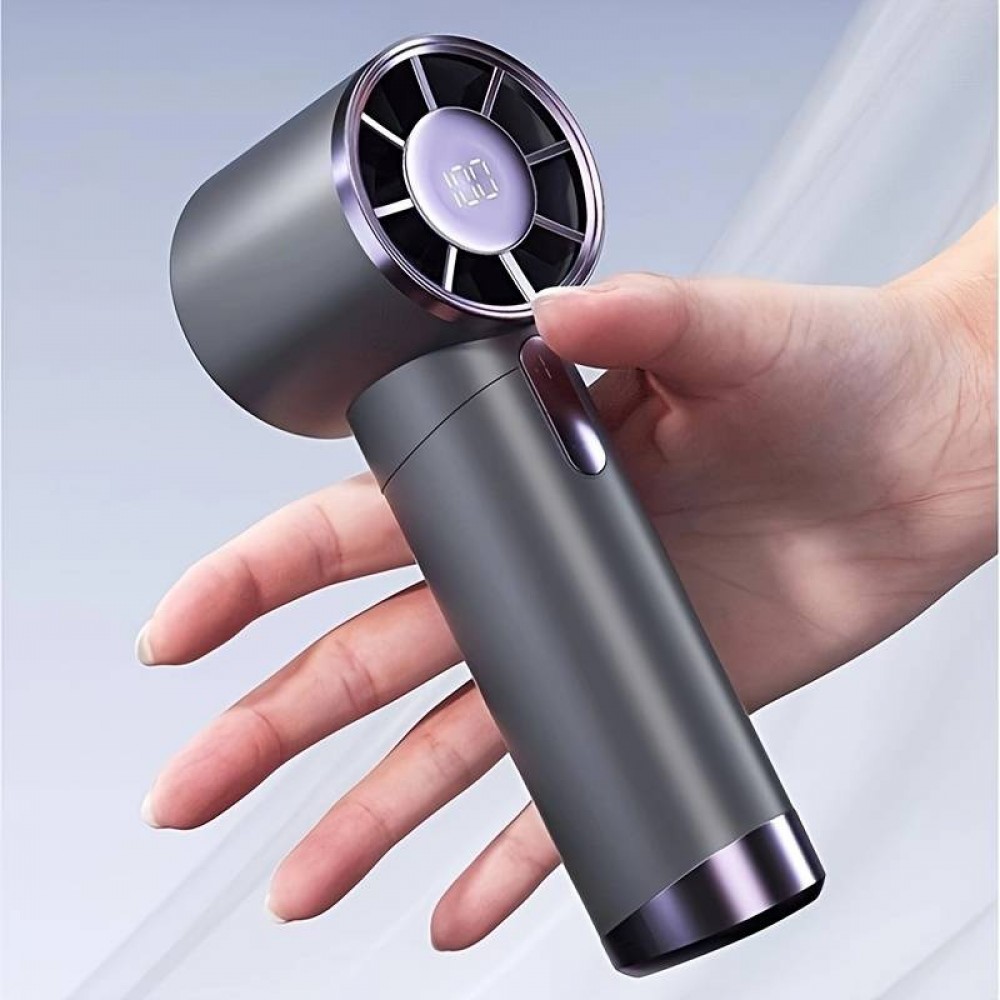 Kompakter leistungsstarker tragbarer Ventilator mit 100 Geschwindigkeitsstufen und LED-Anzeige - Grau