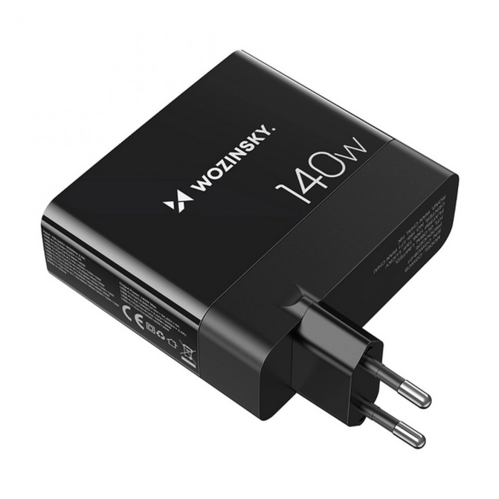 WOZINSKY Multi-Adapter 140W Fast Charger GaN 5 in 1 Powerbooster 3x USB-C + 2x USB-A  - Schwarz