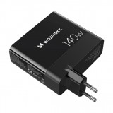 WOZINSKY Multi-Adapter 140W Fast Charger GaN 5 in 1 Powerbooster 3x USB-C + 2x USB-A  - Schwarz
