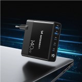 WOZINSKY Multi-Adapter 140W Fast Charger GaN 5 in 1 Powerbooster 3x USB-C + 2x USB-A  - Schwarz