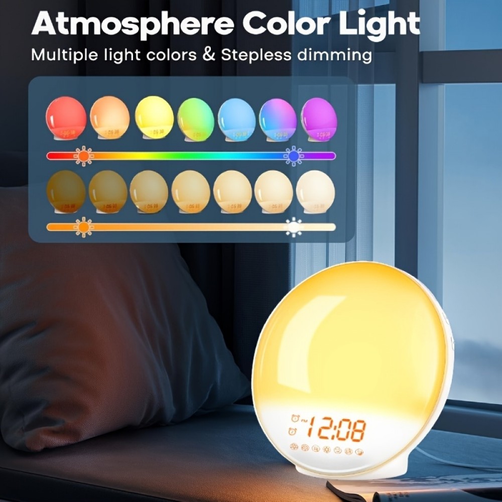 Wake-up Light réveil alarme digital avec lumière LED simulateur d'aube lumière naturelle