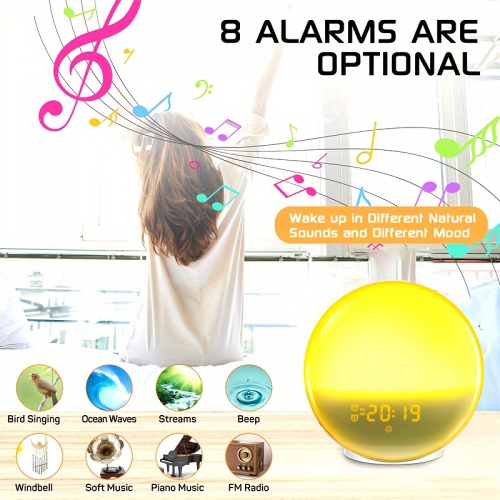 Wake-up Light réveil alarme digital avec lumière LED simulateur d'aube lumière naturelle