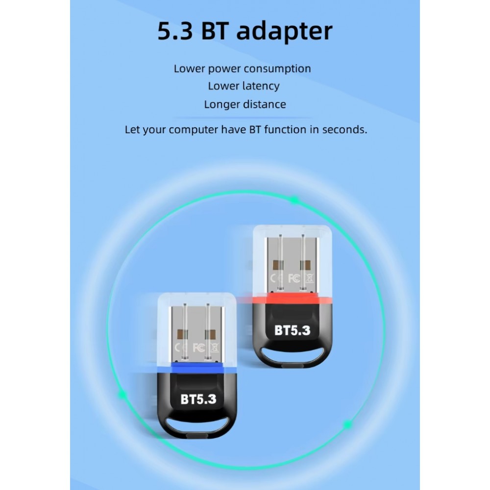 USB Bluetooth 5.3 Adapter kabelloser Dongle f&uuml;r Maus Tastatur und Laptop - Schwarz