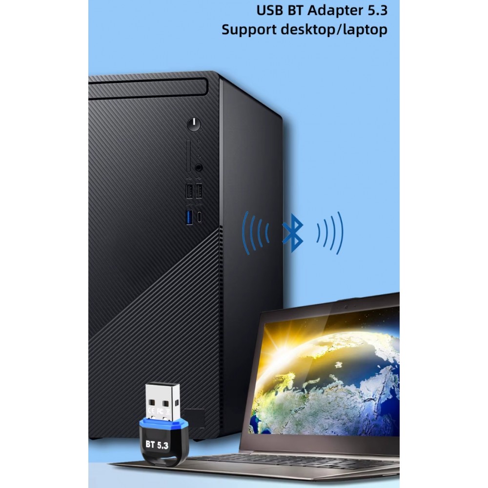 USB Bluetooth 5.3 Adapter kabelloser Dongle f&uuml;r Maus Tastatur und Laptop - Schwarz