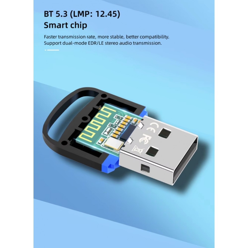 USB Bluetooth 5.3 Adapter kabelloser Dongle f&uuml;r Maus Tastatur und Laptop - Schwarz