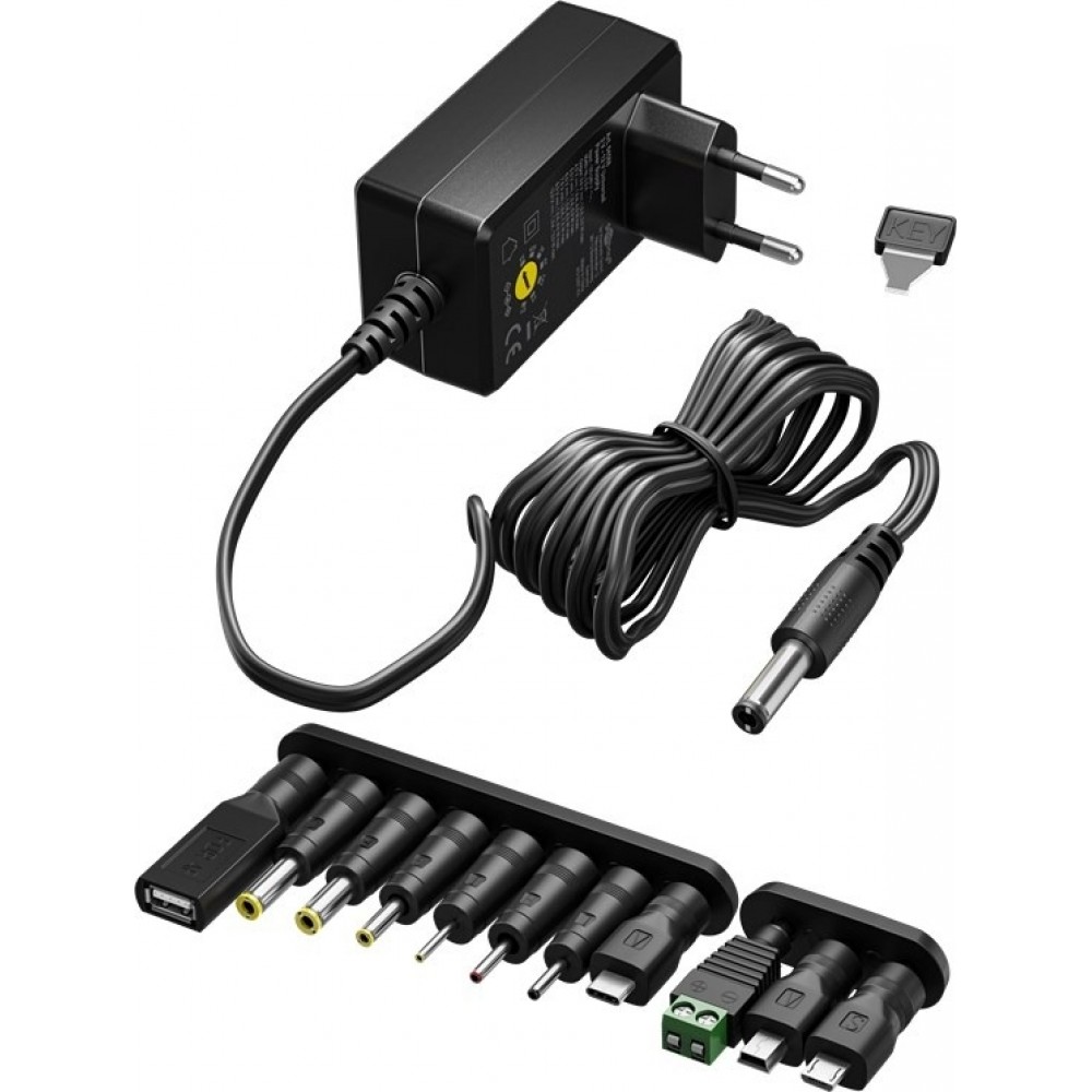 Goobay Universal-Netzteil 3V&ndash;12V max. 3,6W Regelbares Netzteil mit 12 Adaptern - Schwarz