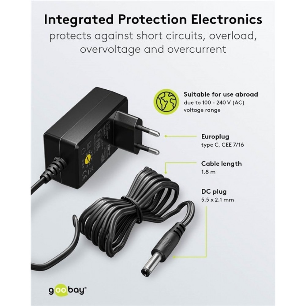 Goobay Universal-Netzteil 3V&ndash;12V max. 3,6W Regelbares Netzteil mit 12 Adaptern - Schwarz