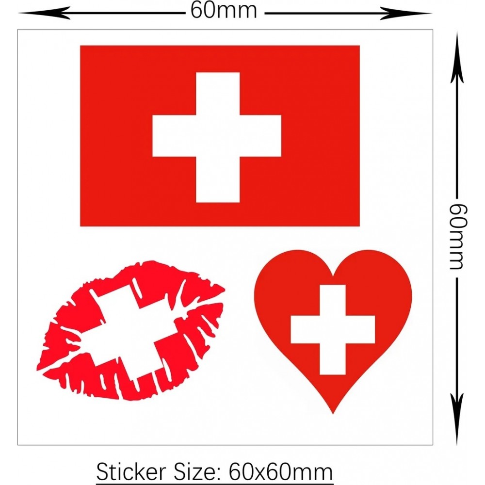 Autocollant tatouage temporaire 3D croix Suisse 60x60mm effet r&eacute;aliste (lot de 10 stickers) - Rouge