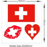 Autocollant tatouage temporaire 3D croix Suisse 60x60mm effet r&eacute;aliste (lot de 10 stickers) - Rouge