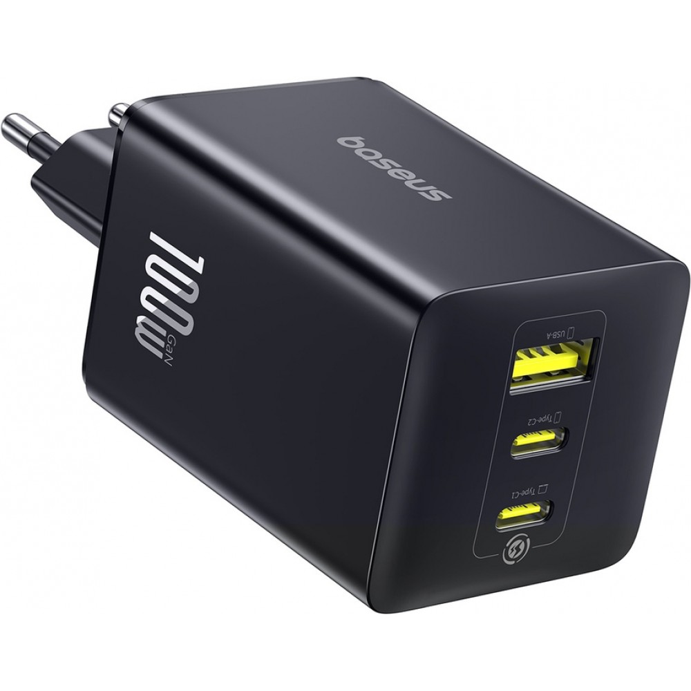 Baseus EnerFill FE11 3-in-1-Schnellladegerät für die Wandmontage 2x USB-C / USB-A 100W - Schwarz