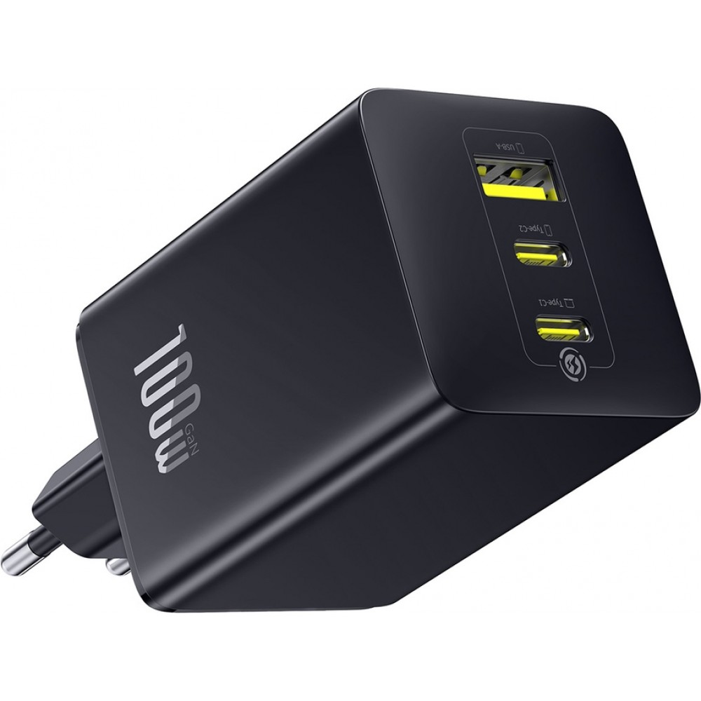 Baseus EnerFill FE11 3-in-1-Schnellladegerät für die Wandmontage 2x USB-C / USB-A 100W - Schwarz