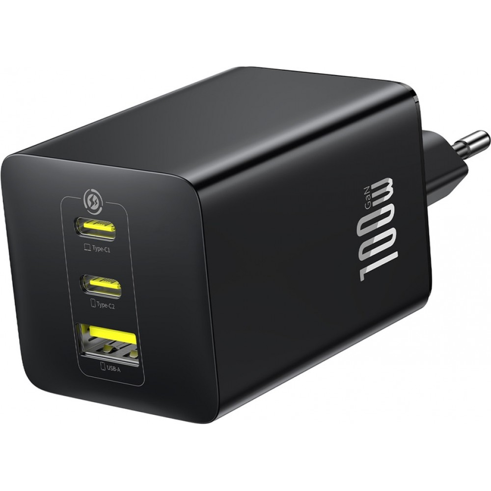Baseus EnerFill FE11 3-in-1-Schnellladegerät für die Wandmontage 2x USB-C / USB-A 100W - Schwarz