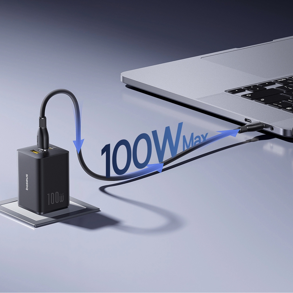 Baseus EnerFill FE11 3-in-1-Schnellladegerät für die Wandmontage 2x USB-C / USB-A 100W - Schwarz