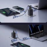Baseus EnerFill FE11 3-in-1-Schnellladegerät für die Wandmontage 2x USB-C / USB-A 100W - Schwarz