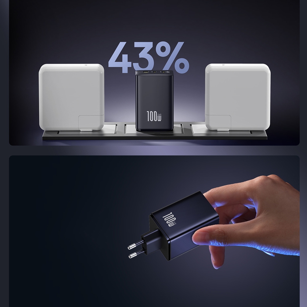 Baseus EnerFill FE11 3-in-1-Schnellladegerät für die Wandmontage 2x USB-C / USB-A 100W - Schwarz