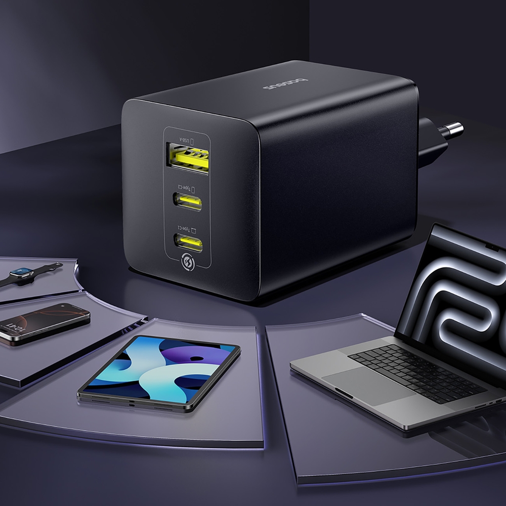 Baseus EnerFill FE11 3-in-1-Schnellladegerät für die Wandmontage 2x USB-C / USB-A 100W - Schwarz
