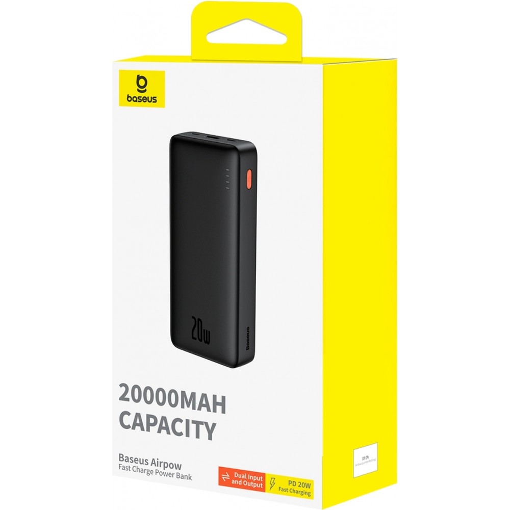 Powerbank externe Batterie Baseus Airpow 20000mAh Schnellladung 20W PD USB-A / USB-C - Schwarz