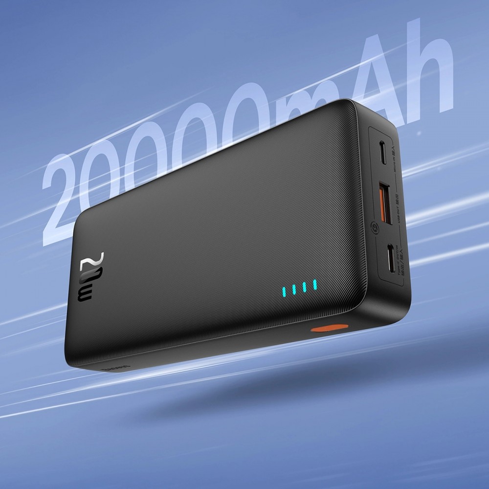 Powerbank externe Batterie Baseus Airpow 20000mAh Schnellladung 20W PD USB-A / USB-C - Schwarz