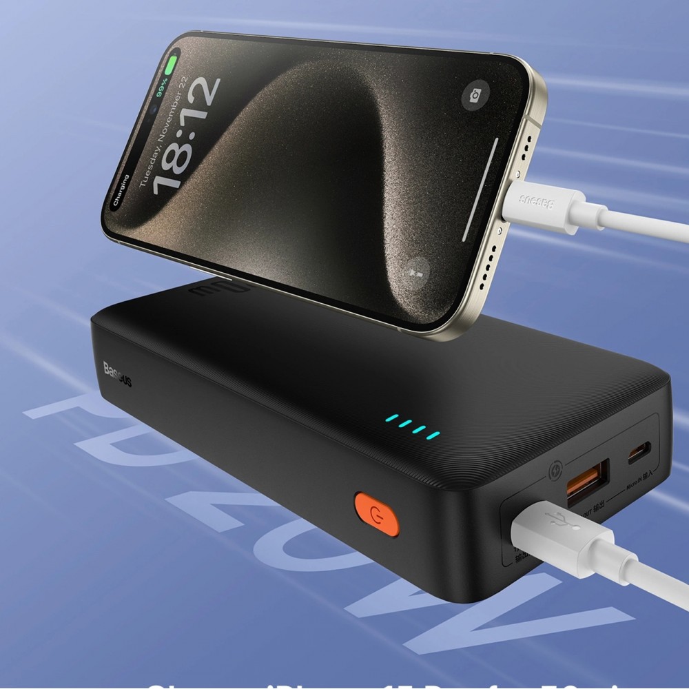 Powerbank externe Batterie Baseus Airpow 20000mAh Schnellladung 20W PD USB-A / USB-C - Schwarz
