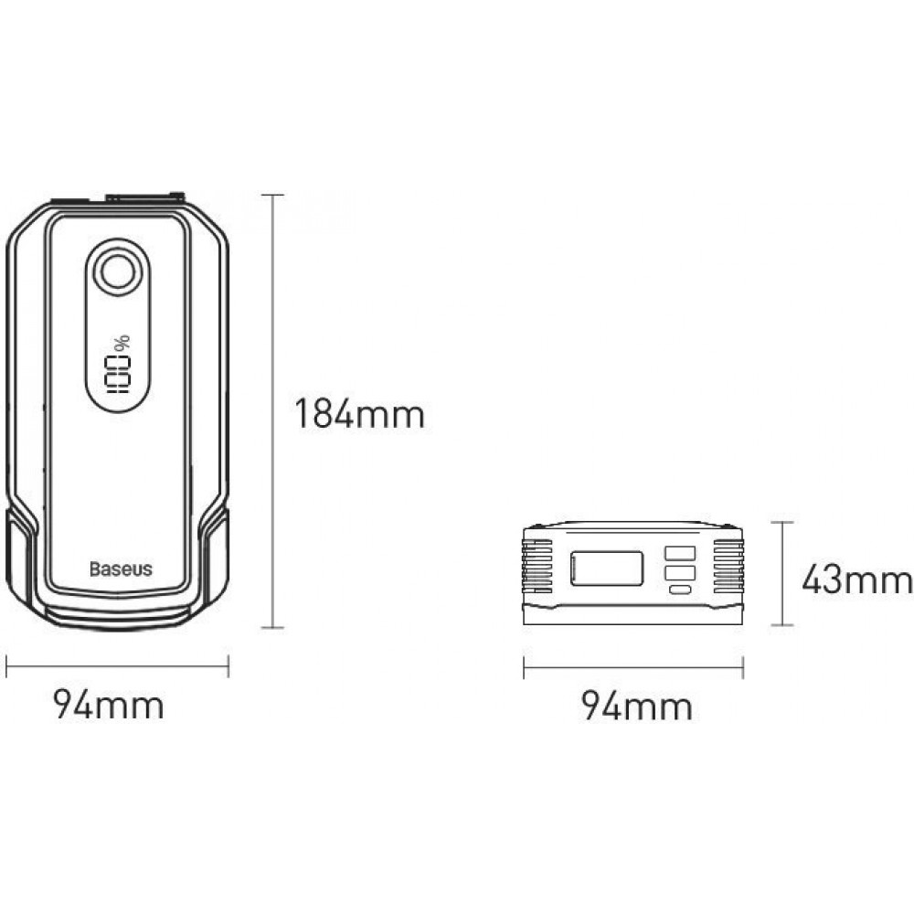 Batterie externe de voiture Baseus Max Car Jump Starter 20000mAh 12V avec assistance de démarrage pour véhicule - Noir