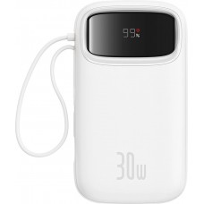 Batterie Externe Baseus QPow 2 20000mAh 30W avec C&acirc;bles USB-C Int&eacute;gr&eacute;s - Blanc