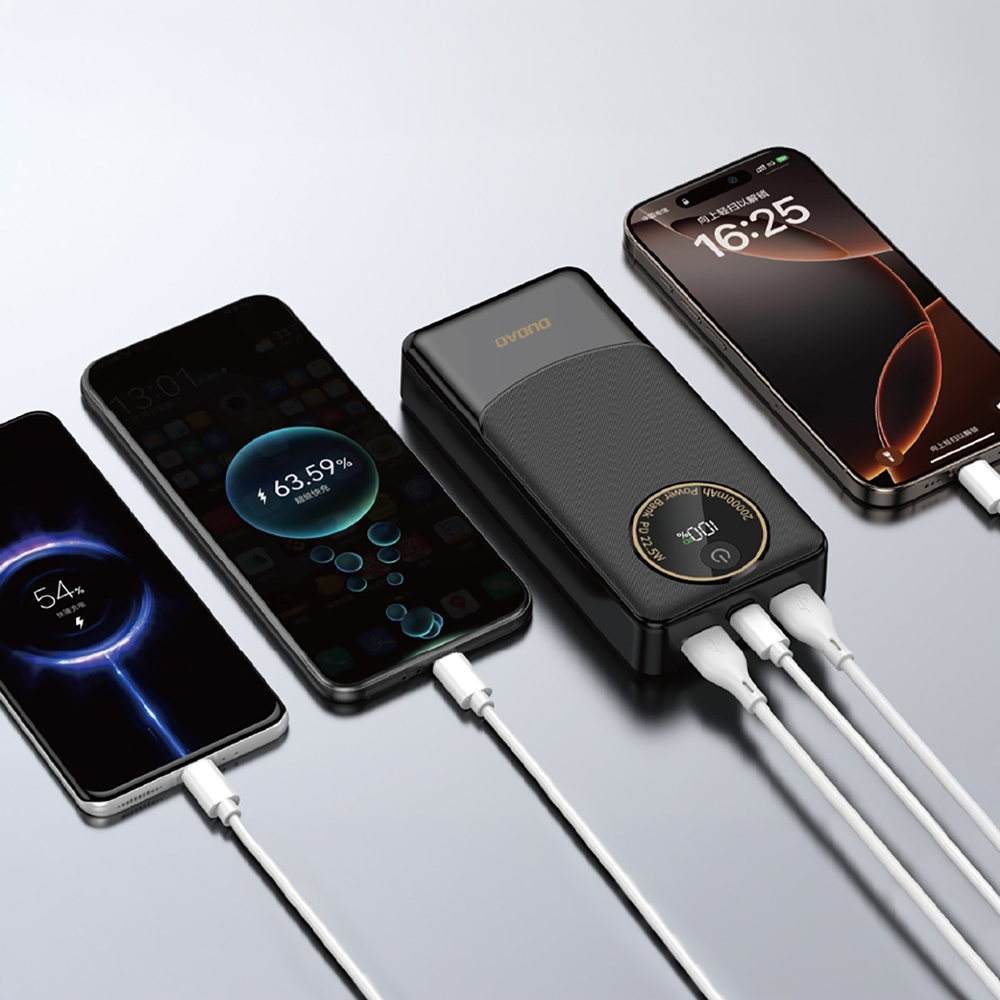Dudao K12Pro 20000mAh Powerbank 22.5W mit 3 Ports PD USB-A USB-C - Schwarz