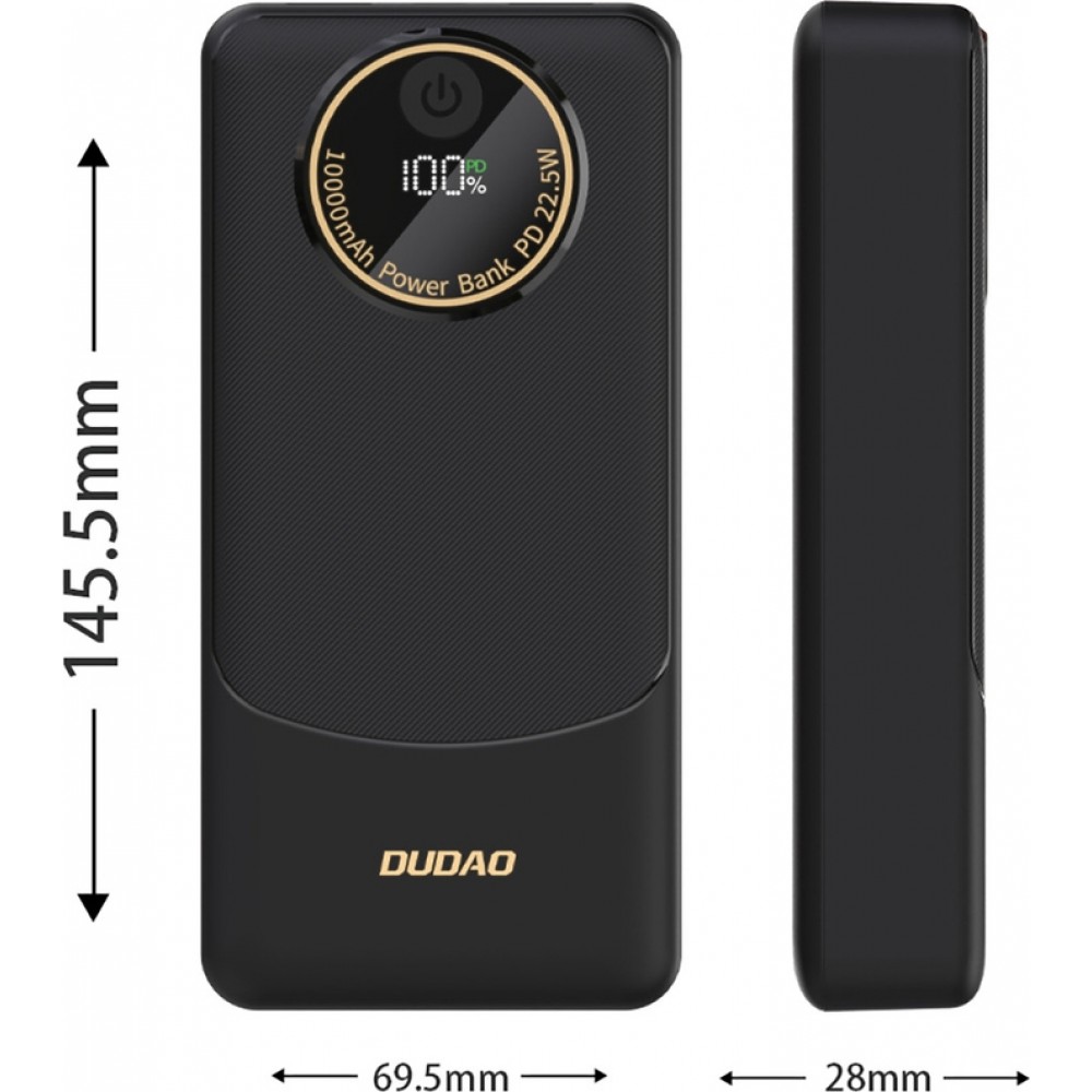 Dudao K12Pro 20000mAh Powerbank 22.5W mit 3 Ports PD USB-A USB-C - Schwarz
