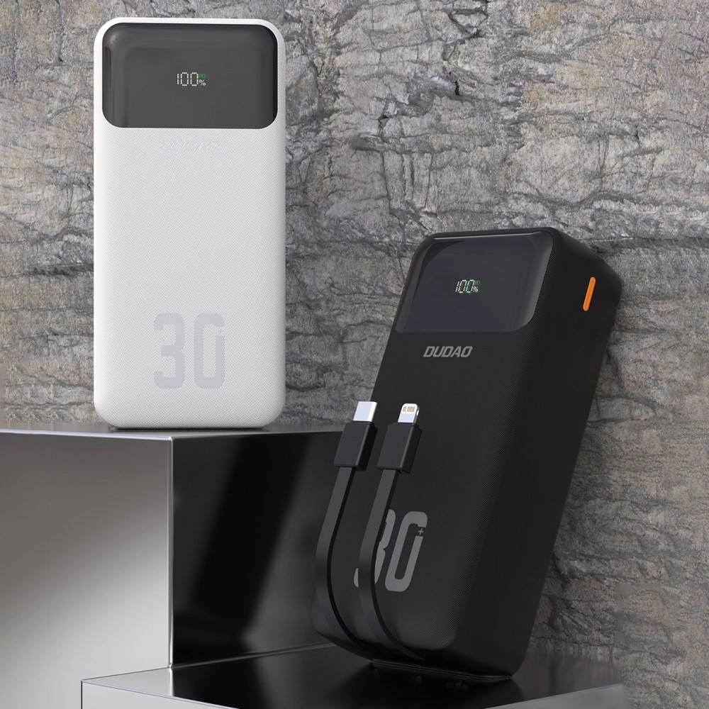 Dudao K15MAX 30000mAh PD 22.5W Powerbank mit integrierten Kabeln - Schwarz