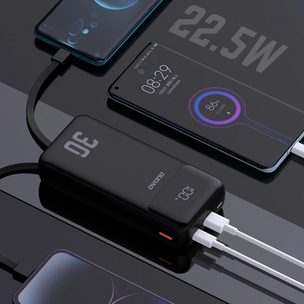 Dudao K15MAX 30000mAh PD 22.5W Powerbank mit integrierten Kabeln - Schwarz