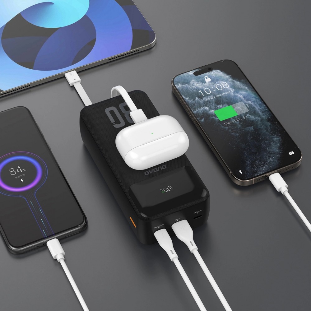 Dudao K15MAX 30000mAh PD 22.5W Powerbank mit integrierten Kabeln - Schwarz