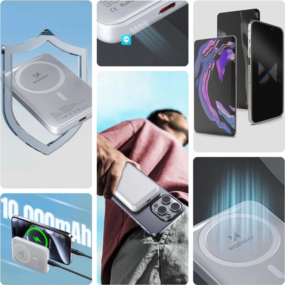 MagSafe Externe Batterie 10000 mAh PD 20W Tragbare Power Bank Wozinsky - Weiß