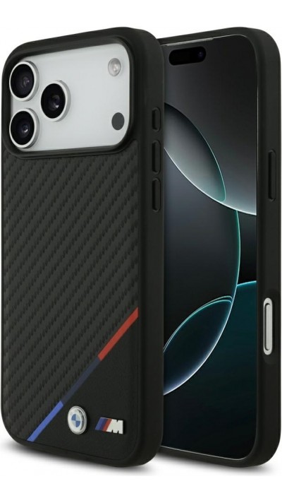 Coque iPhone 17 Pro Max - BMW M Carbon Tricolor Line compatible MagSafe protection premium - Noir