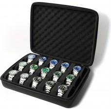 Uhrenaufbewahrungsbox 15 Plätze mit stoßdämpfendem Schaumstoffkissen für Reisen - Schwarz