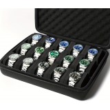 Uhrenaufbewahrungsbox 15 Plätze mit stoßdämpfendem Schaumstoffkissen für Reisen - Schwarz