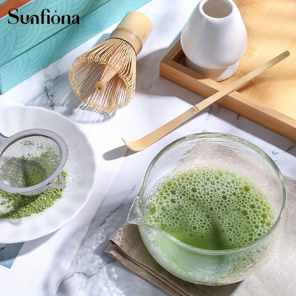 Texturiertes, robustes Glas-Matcha-Bowl mit Ausgießer - Ideal für die japanische Teezeremonie - Transparent