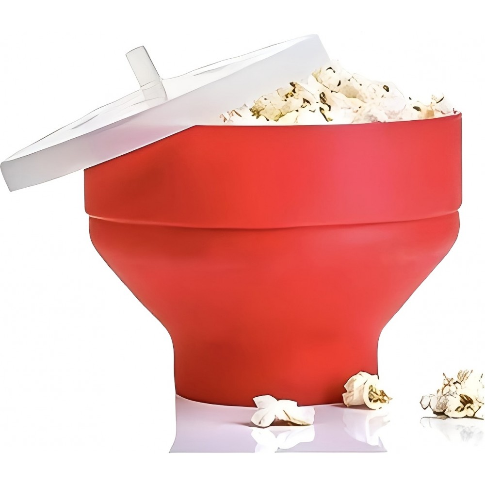 Mikrowellen Popcornschüssel aus faltbarem Silikon mit Deckel - Rot