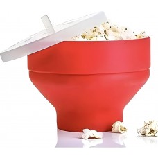 Mikrowellen Popcornschüssel aus faltbarem Silikon mit Deckel - Rot