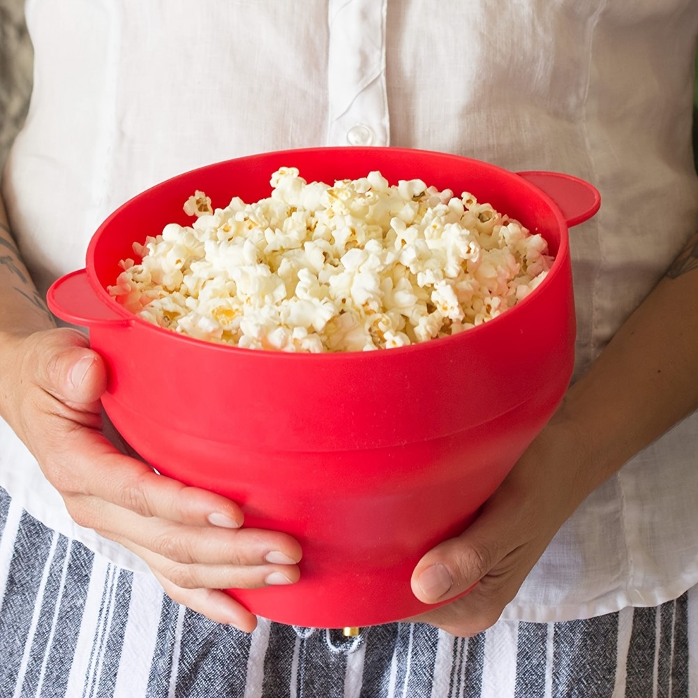Mikrowellen Popcornschüssel aus faltbarem Silikon mit Deckel - Rot
