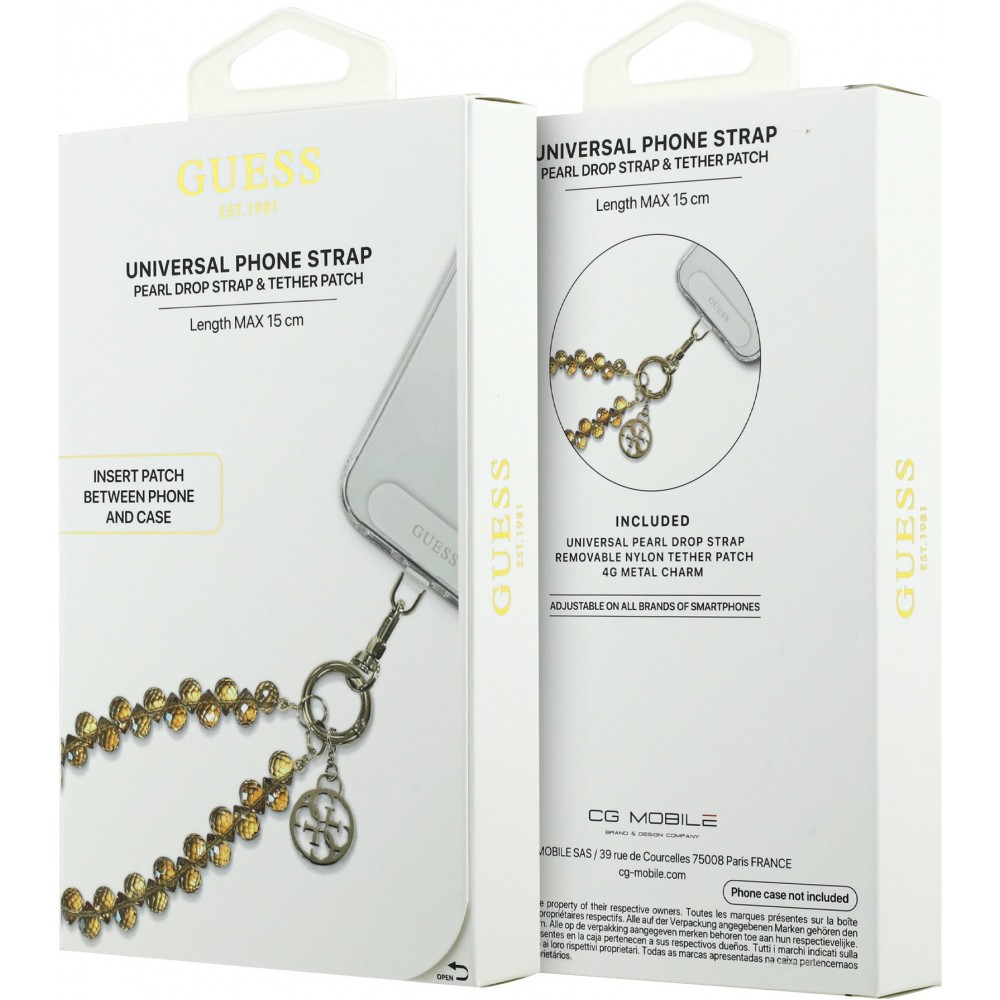 Bracelet cha&icirc;ne Guess universel pour smartphone avec perles en forme de goutte - Or