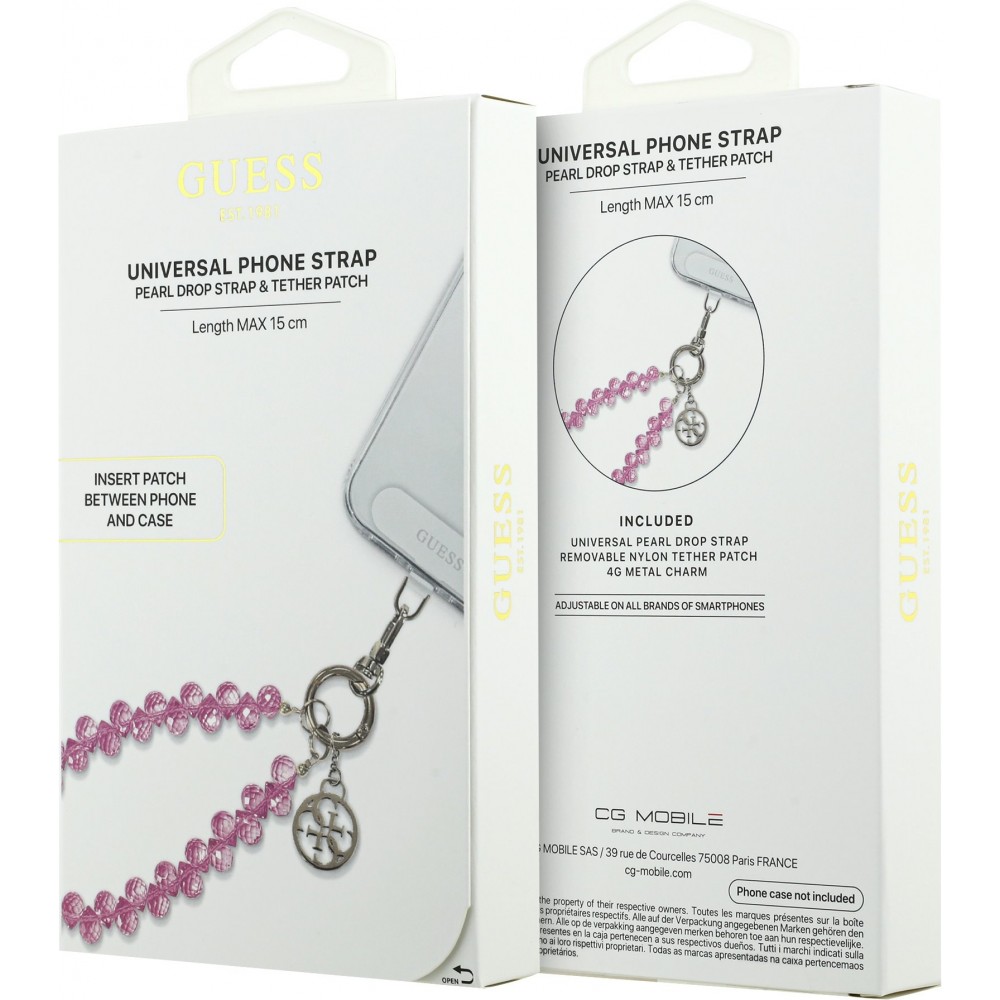 Bracelet cha&icirc;ne Guess universel pour smartphone avec perles en forme de goutte - Rose