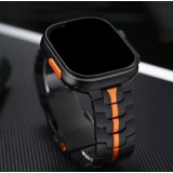 Luxus Edelstahl Gliederarmband mit orangefarbener Band - Schwarz - Apple Watch 44/45/46 mm