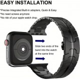 Luxus Edelstahl Gliederarmband mit orangefarbener Band - Schwarz - Apple Watch 44/45/46 mm