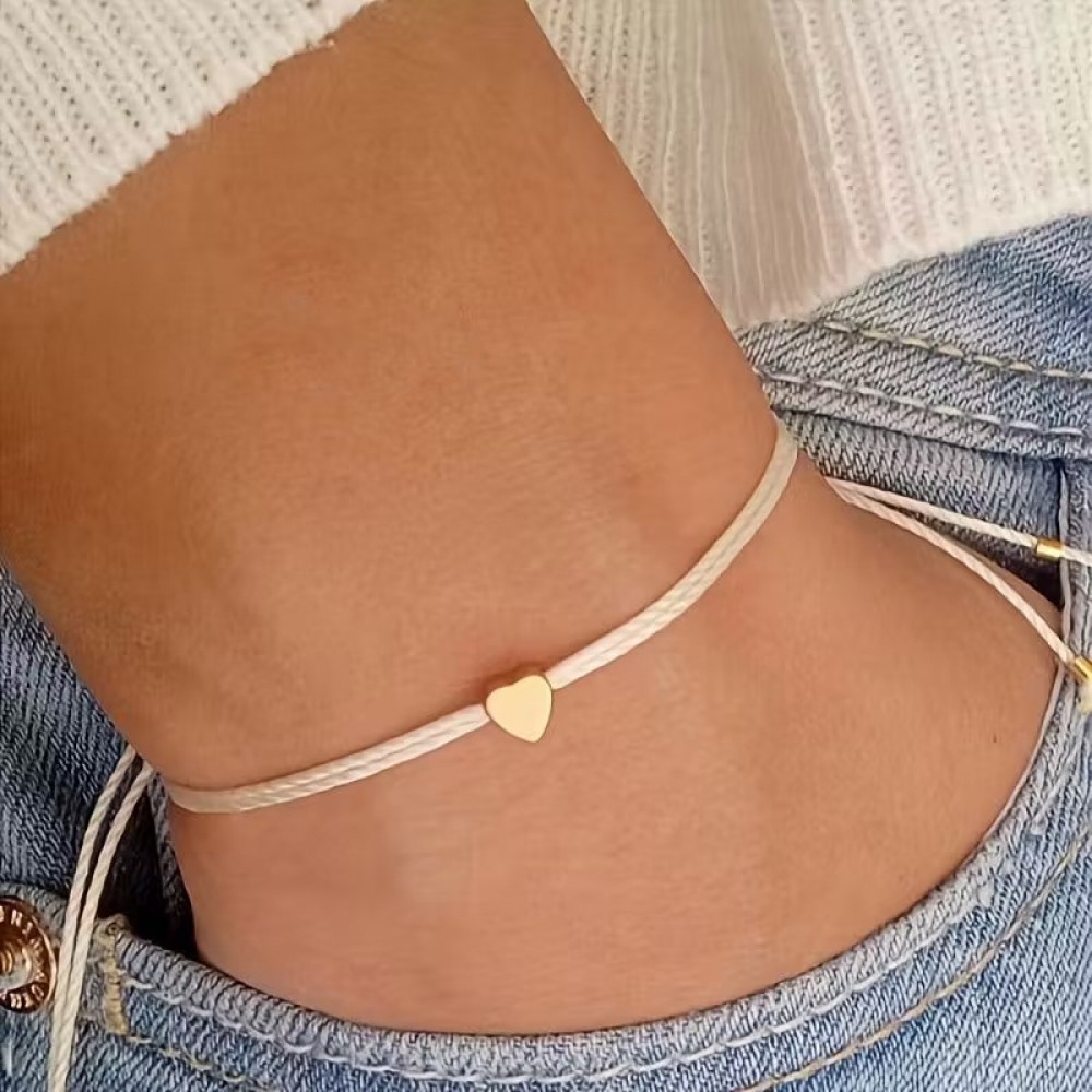 Chic Mini Herz Armband aus Stoff mit verstellbaren Perlen für Feste und besondere Anlässe - Gold