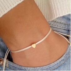 Chic Mini Herz Armband aus Stoff mit verstellbaren Perlen für Feste und besondere Anlässe - Gold