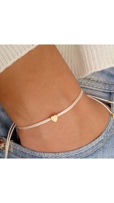 Chic Mini Herz Armband aus Stoff mit verstellbaren Perlen für Feste und besondere Anlässe - Gold
