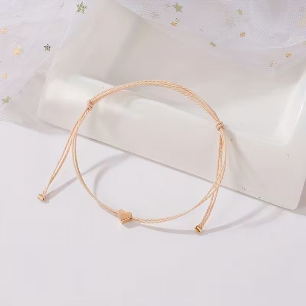 Chic Mini Herz Armband aus Stoff mit verstellbaren Perlen für Feste und besondere Anlässe - Gold