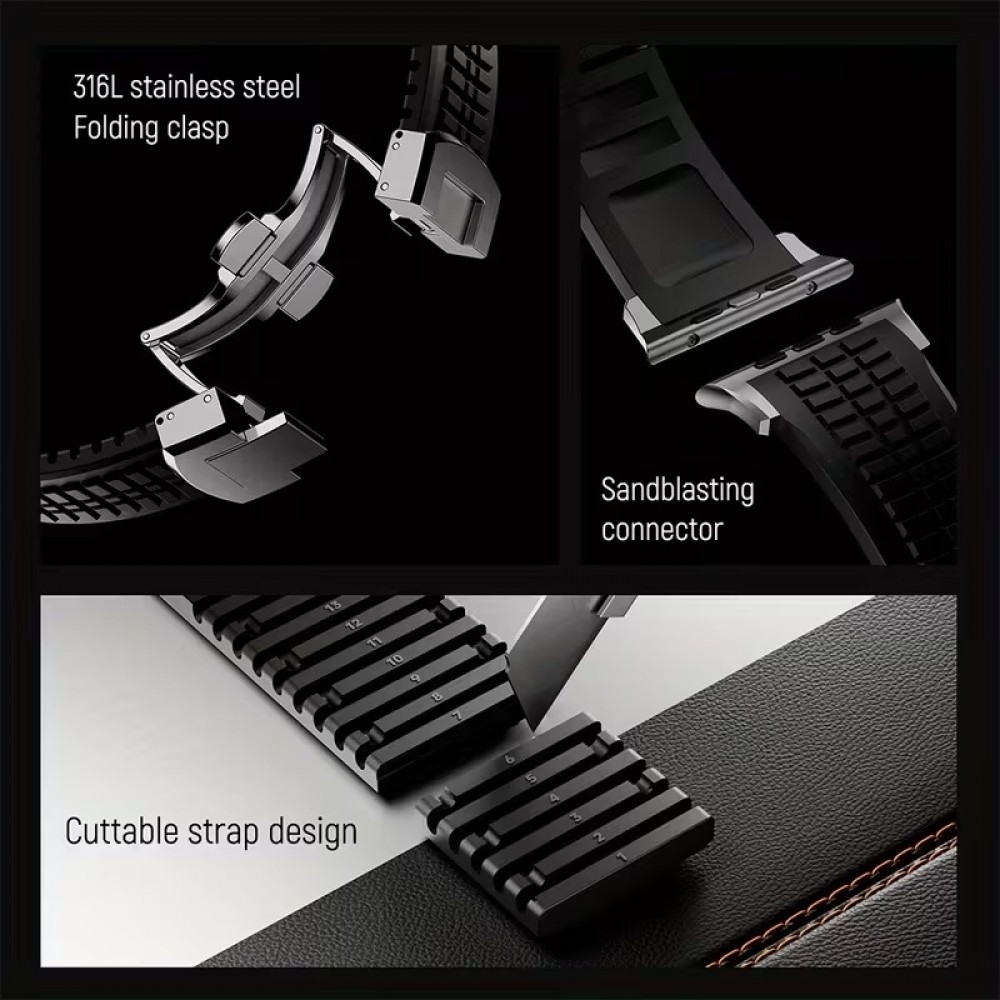 Premium Sport-Luxusarmband aus hochwertigem Gummi für Apple Watch 49/46/45/44 mm komfortabel, wasserdicht und strapazierfähig - Braun - Apple Watch 44/45/46/49 mm