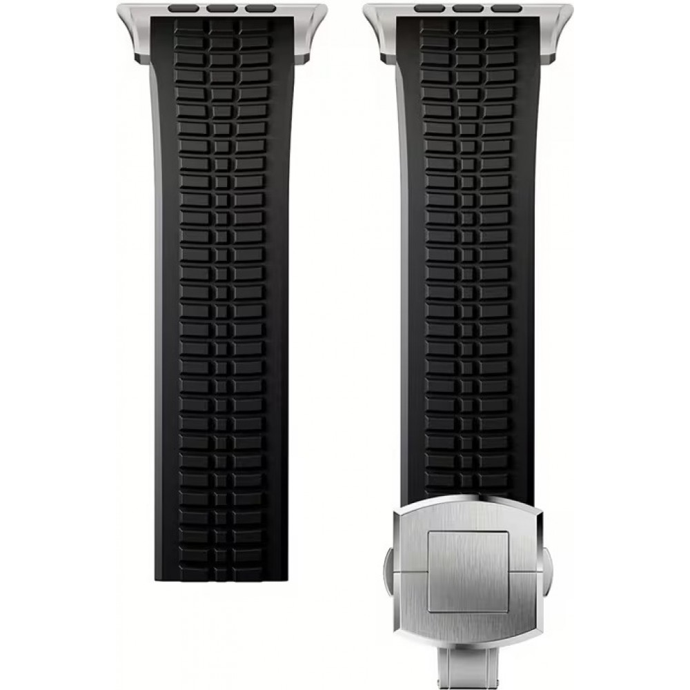Premium Sport-Luxusarmband aus hochwertigem Gummi für Apple Watch 49/46/45/44 mm komfortabel, wasserdicht und strapazierfähig - Schwarz - Apple Watch 44/45/46/49 mm