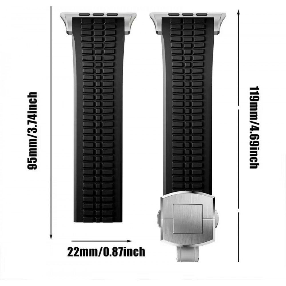 Premium Sport-Luxusarmband aus hochwertigem Gummi für Apple Watch 49/46/45/44 mm komfortabel, wasserdicht und strapazierfähig - Schwarz - Apple Watch 44/45/46/49 mm