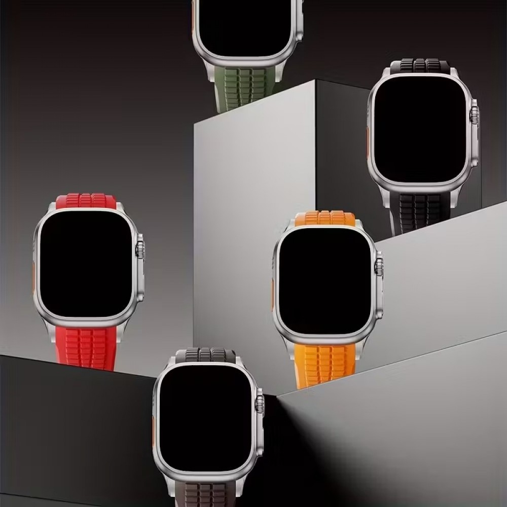 Premium Sport-Luxusarmband aus hochwertigem Gummi für Apple Watch 49/46/45/44 mm komfortabel, wasserdicht und strapazierfähig - Rot - Apple Watch 44/45/46/49 mm